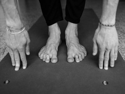 Close up of hands during a yoga stretch